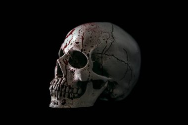 Kırpma yolu ile siyah arkaplanda izole kan insan kafatası
