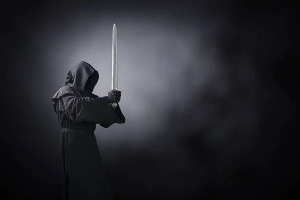 Ghostly Figure Medieval Sword Dark — Stock Photo, Image