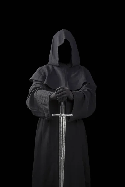 Ghostly Figure Medieval Sword Isolated Black — Stock Photo, Image