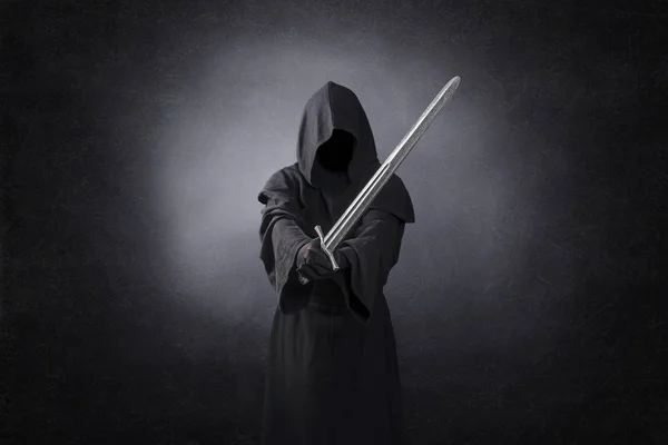 Ghostly Figure Medieval Sword Dark — Stock Photo, Image