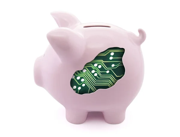 Computer Piggy Bank Witte Achtergrond Met Clipping Pad — Stockfoto