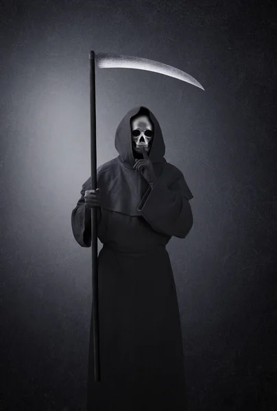 Grim Reaper Scythe Showing Hush Sign — Stock Photo, Image
