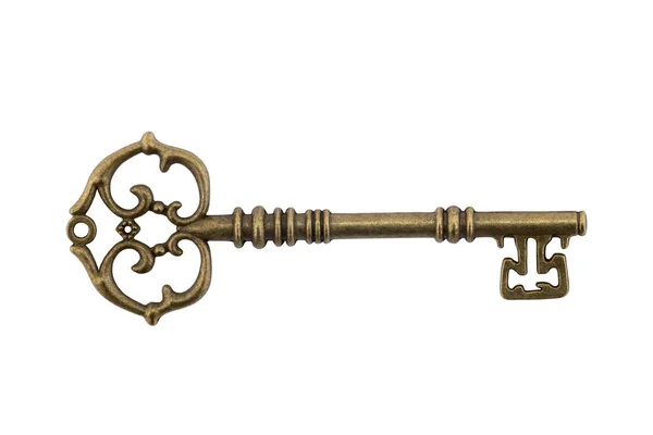 Antique Key Isolated White Background Clipping Path — Stock Photo, Image