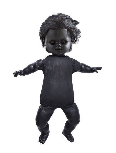Creepy doll isolated on white background