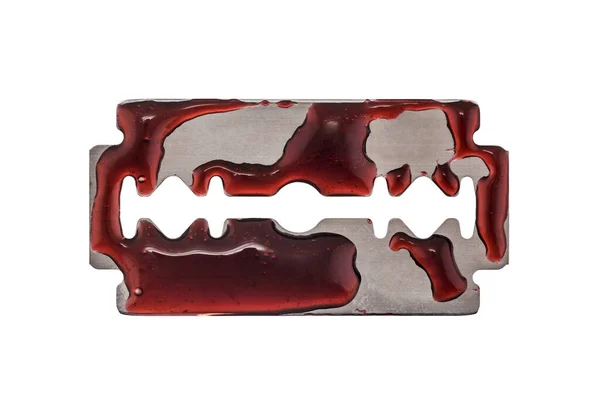Bloody Razor Blade Isolated White Clipping Path — Stock Photo, Image