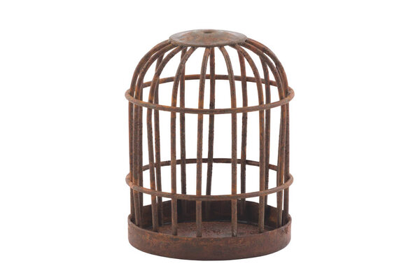 Retro rusty cage isolated on white background with clipping path