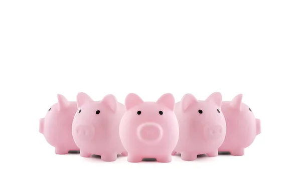 Group Pink Piggy Banks White Background — Stock Photo, Image