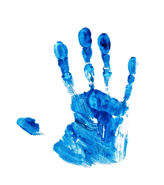 白い背景に孤立した青い手のプリント — ストック写真