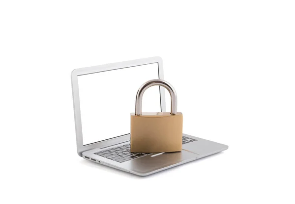 Computer Security Concept Padlock Laptop Isolated White Clipping Path — Stock Photo, Image