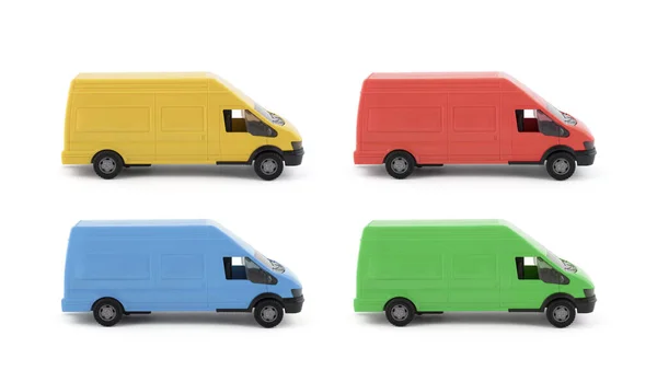 Group Colorful Transport Van Cars White Background — Stock Photo, Image