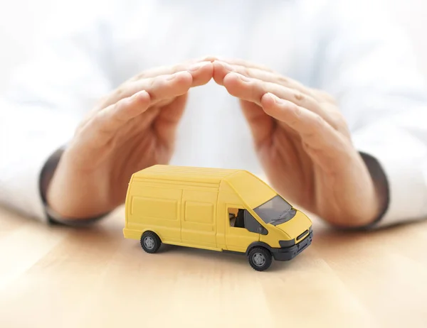 Transport Yellow Van Car Protected Hands — Stock Photo, Image