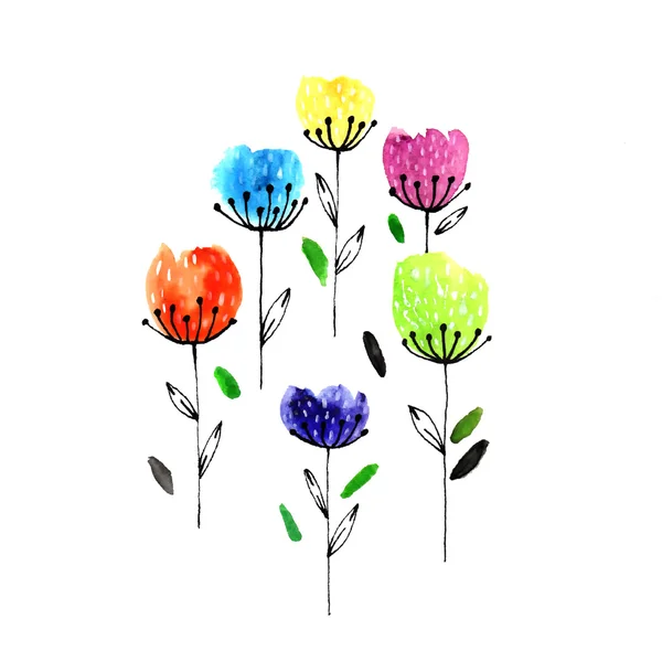 Satz von Aquarell Blumen auf weißem Hintergrund — Stockfoto