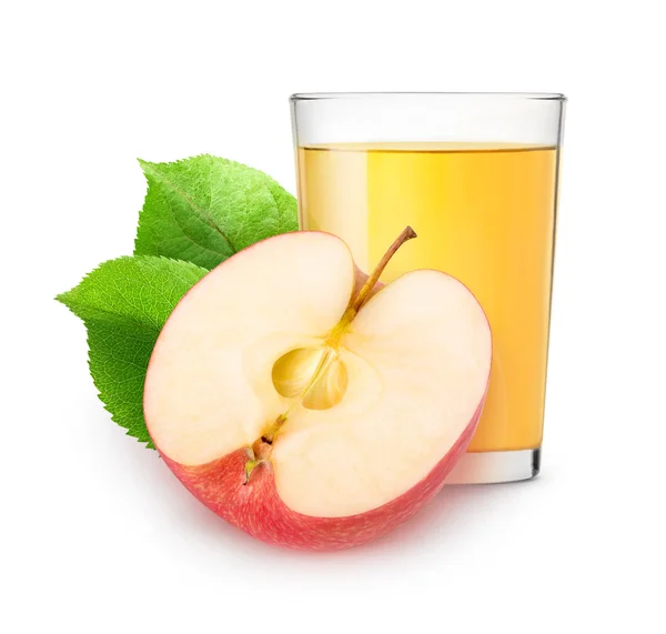 Succo di mela isolato e metà della frutta — Foto Stock