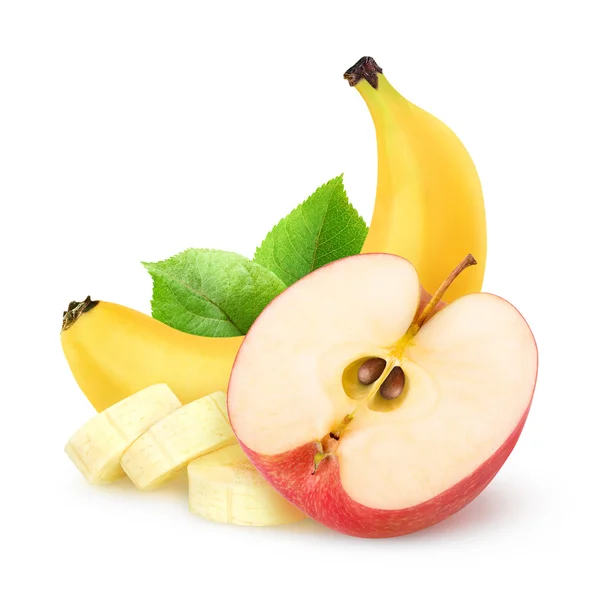 Geïsoleerde appel en banaan — Stockfoto