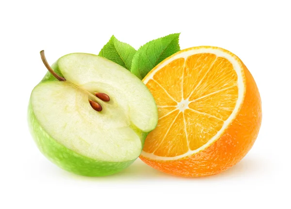 Isolerade orange och grönt äpple — Stockfoto