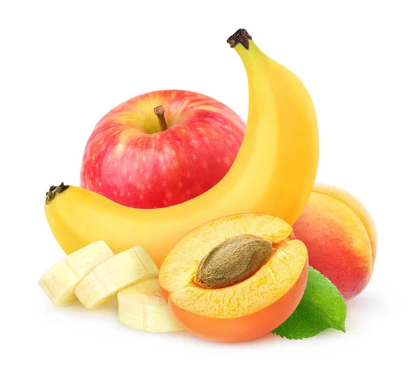Απομονωμένη βερίκοκο, μπανάνα και μήλο — Φωτογραφία Αρχείου