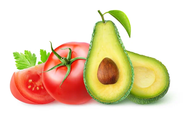 Geïsoleerde avocado en tomaten — Stockfoto