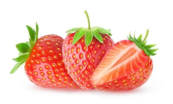 Drie geïsoleerde aardbeien — Stockfoto
