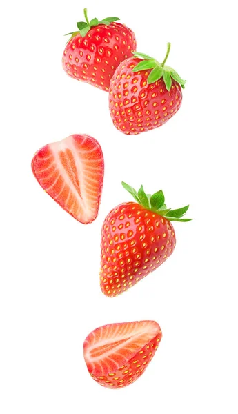 Isolated falling strawberries — Stock Photo, Image