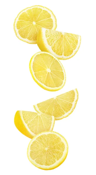 Piezas de limón aisladas cayendo — Foto de Stock