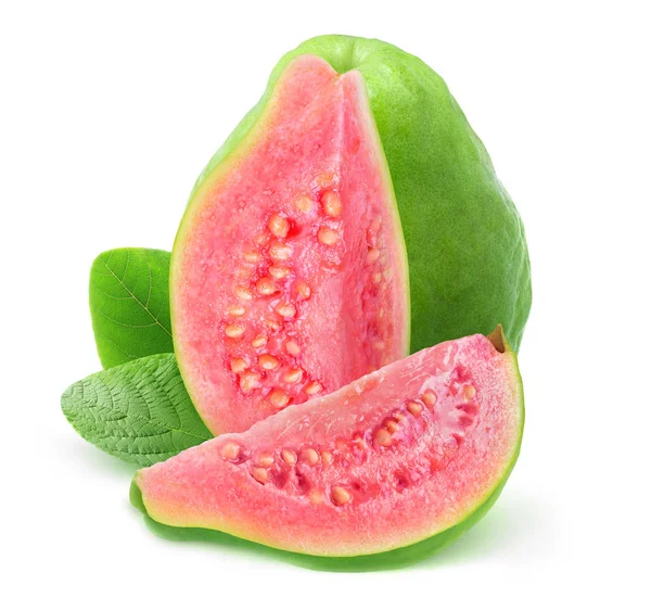 Isolated green guava with cut out slice — 스톡 사진