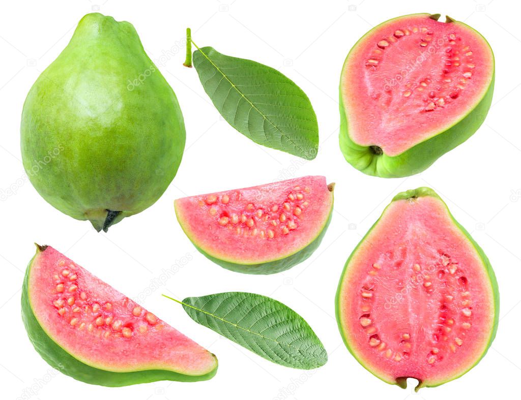 Isolated cut pink fleshed guava
