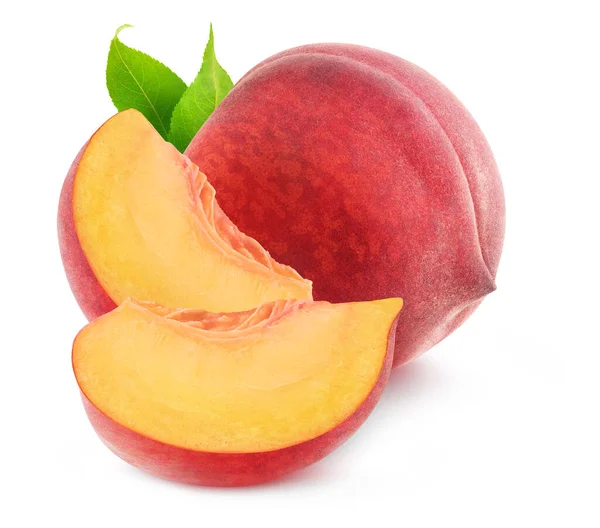 Isolated Peaches Two Slices One Whole Peach Fruit Isolated White — Stock Photo, Image