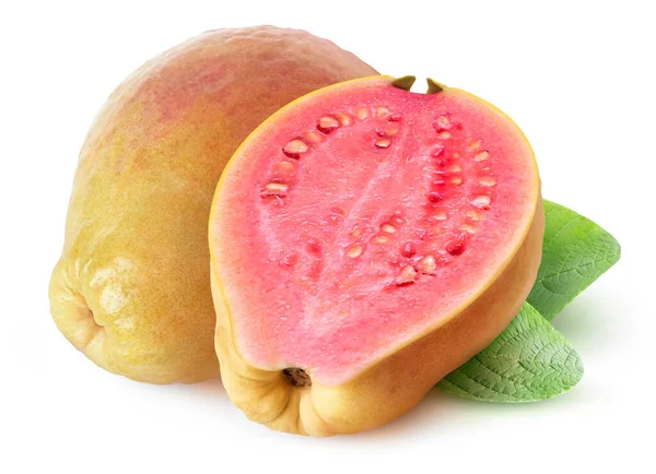 Isolated Yellow Pink Fleshed Guava Whole Yellow Guava Fruit Half — Stock Photo, Image