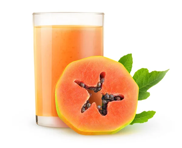 Απομονωμένο Τροπικό Κούνημα Smoothie Παπάγια Ένα Ποτήρι Και Φέτα Φρούτων — Φωτογραφία Αρχείου