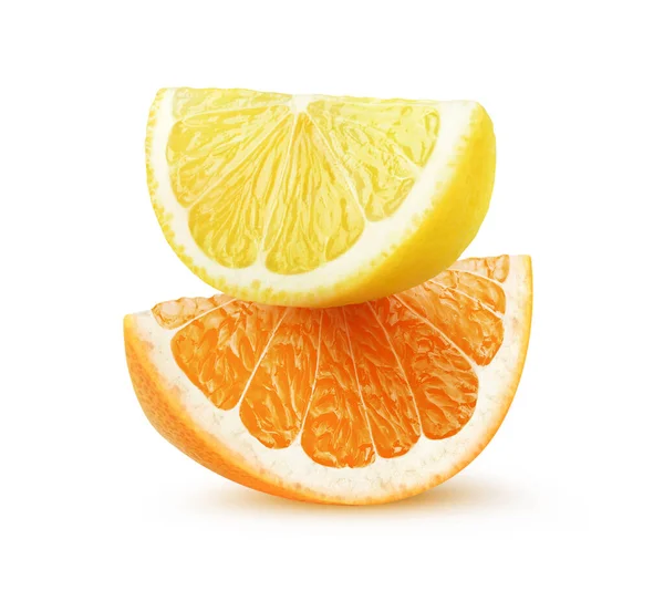 Isolated Citrus Slices Pieces Lemon Orange Fruit Top Each Other — Stock Photo, Image