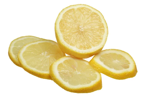 Lemon cutting by slices on a white background — Stock Photo, Image