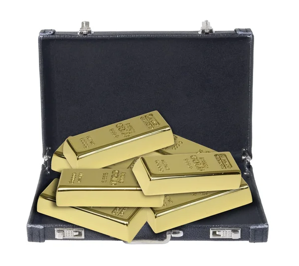 Koffertje vol goud Bars — Stockfoto