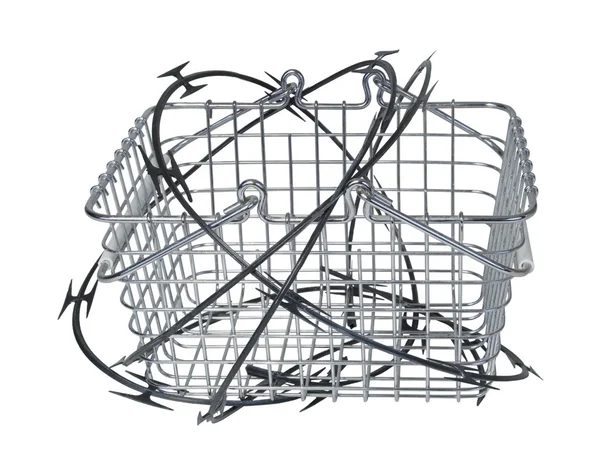 Shopping Basket Wrapped in Razor Wire — Stock Photo, Image