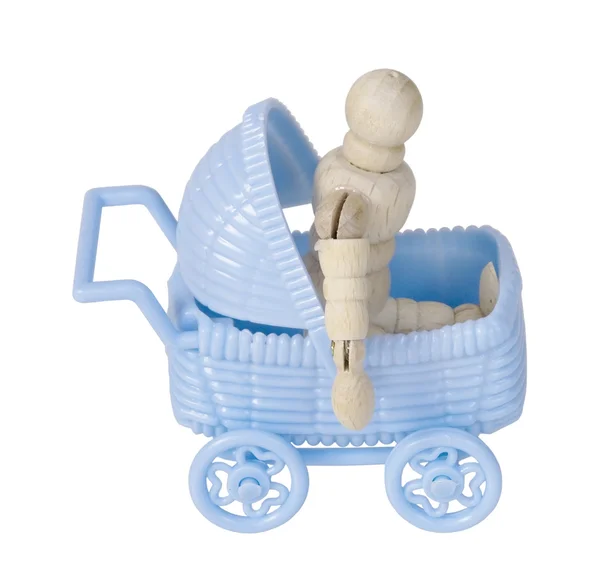 骑在蓝色婴儿推车 — 图库照片