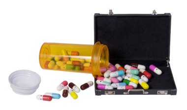 Mutluluk hapları bir evrak çantası'nda dökme