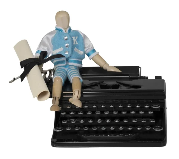 Estudiante y diploma en máquina de escribir — Foto de Stock