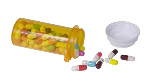 Happy Pills leje z butelki leku — Zdjęcie stockowe