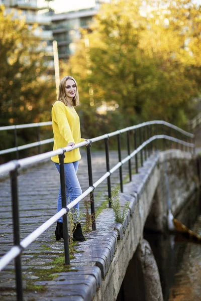 Porträt Einer Jungen Frau Fluss Stockbild