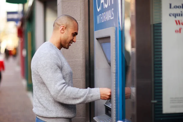Young Man Withdrawing Cash Cash Point — Stock Photo, Image