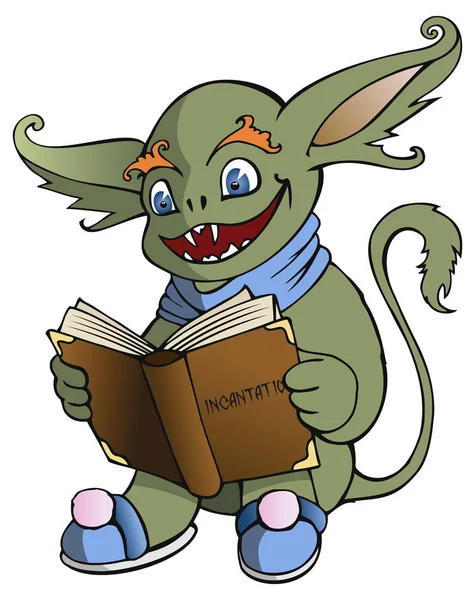 Gremlin reading a book — Stock Vector