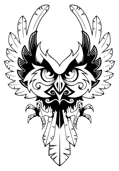 Hibou écartant les ailes, tatouage — Image vectorielle