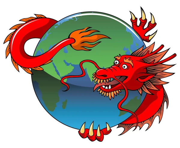 Chinese Dragon Entwining Earth Vector Illustration — Stock Vector