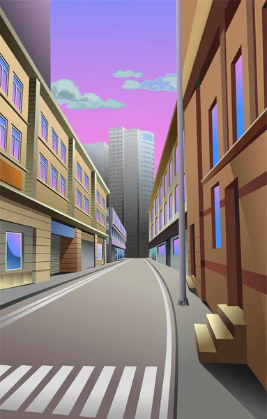 Narrow Street Big City Background Skyscrapers Vector Illustration — ストックベクタ