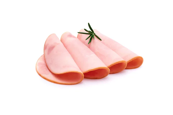 Salsiccia Prosciutto Cotto Bollito Fette Mortadella Arrotolate Isolate Fondo Bianco — Foto Stock