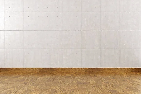 Modern leeg interieur met stenen muur en houten vloer. 3d Illus — Stockfoto
