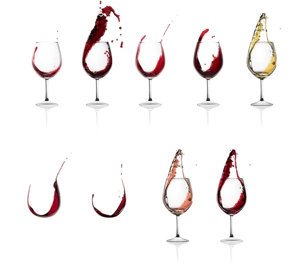 Rozlewanie wina w szklance wyizolowanej na biało — Zdjęcie stockowe