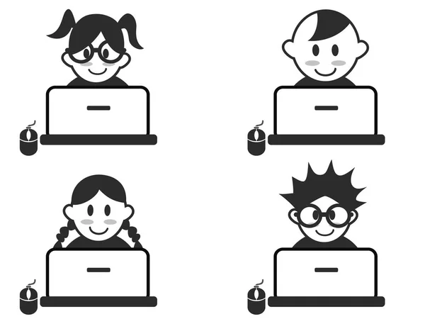 Hoofd van de kinderen met laptop iconen — Stockvector