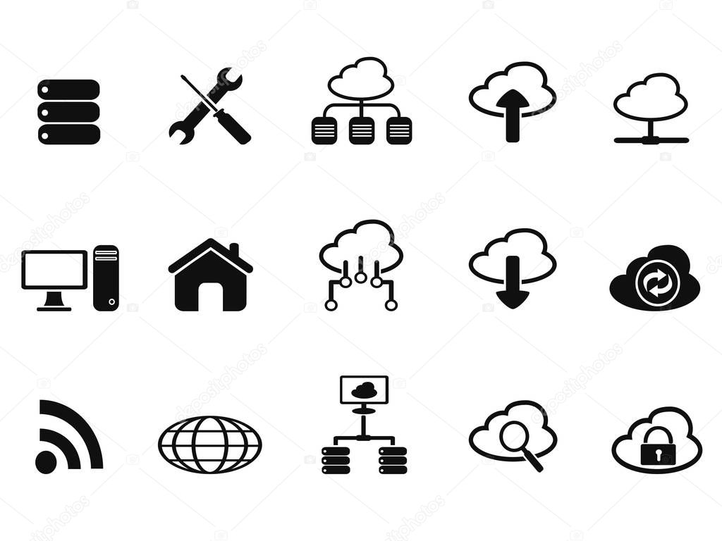 black cloud network icons set