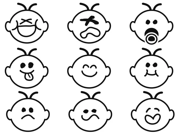 Cute baby face icons — Stock Vector