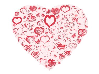 Kırmızı doodle kalpleri arka plan